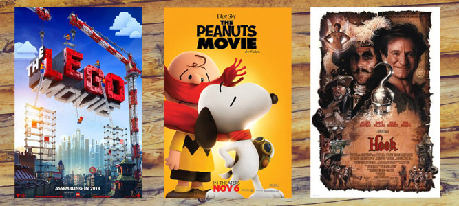 Free screenings of Lego Movie, Peanuts Movie, and Hook