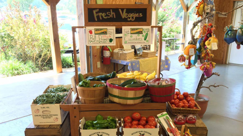 display of fresh vegetables at Chiles Peach Orchard