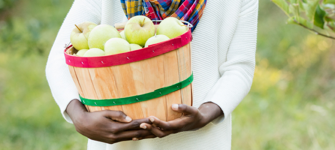 Girl with apple basket
