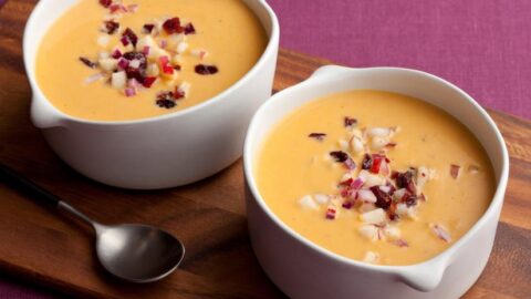 Pumpkin Soup with Chili Cran-Apple Relish recipe from Food Network
