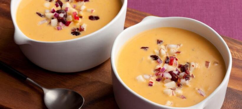 Pumpkin Soup with Chili Cran-Apple Relish recipe from Food Network