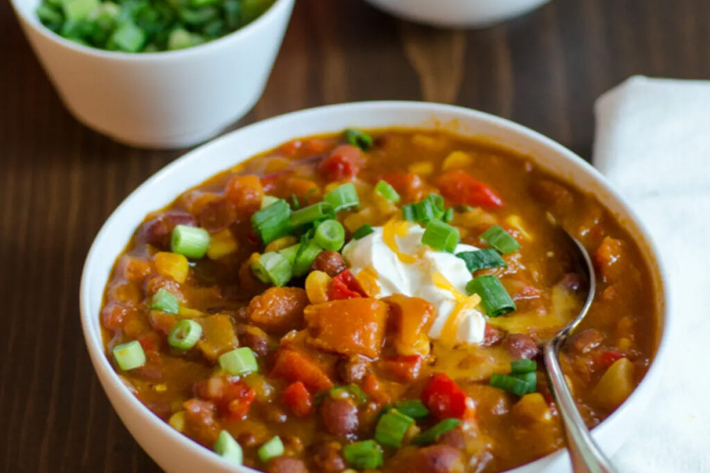 A bowl of pumpkin chili.