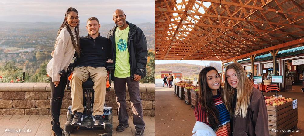 Instagram users at Carter Mountain Orchard on stone patio and under pavilion