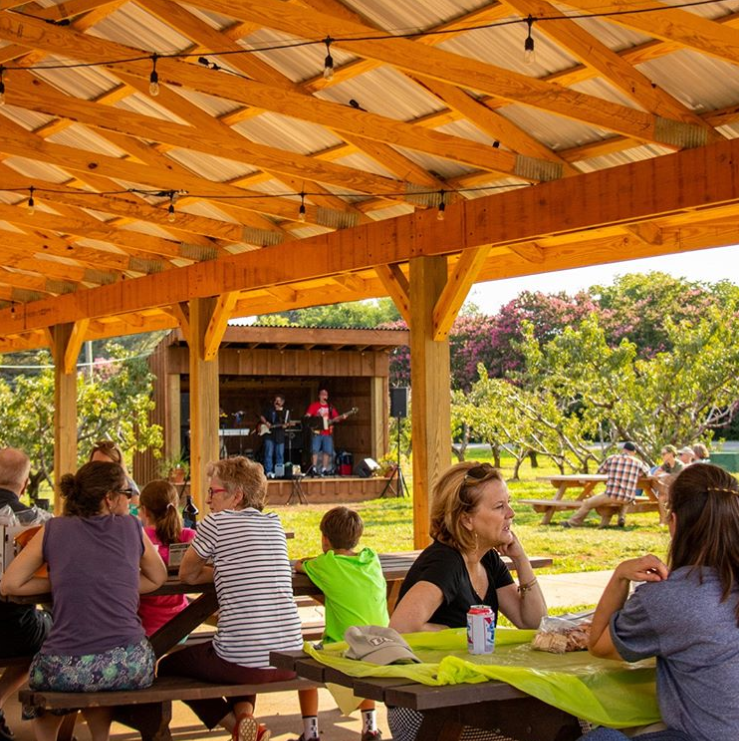 Pavilion and live music stage at Chiles Peach Orchard