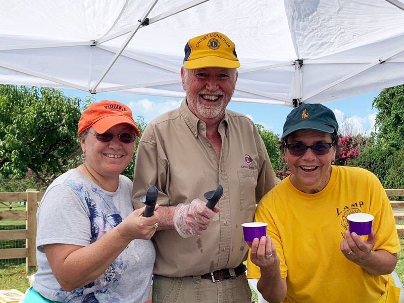 Crozet Lions Club making homemade ice cream at Chiles Peach Orchard