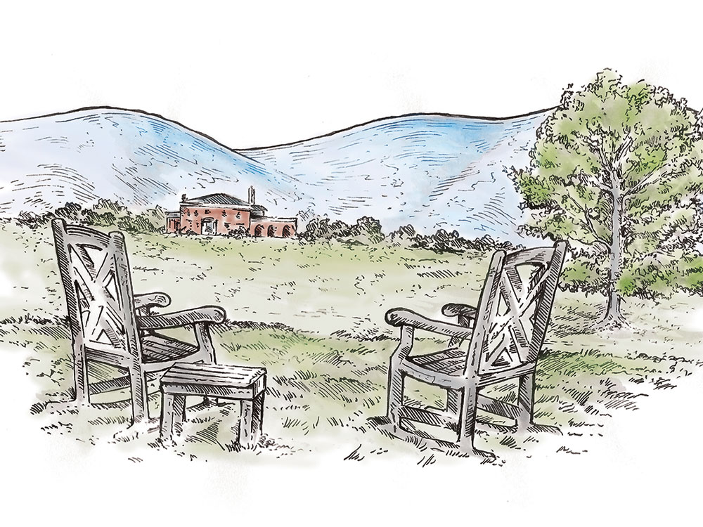 Drawing of rocking chairs at Chiswell Farm and Winery