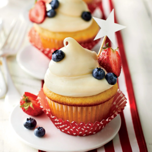 Red, White, and Blueberry filled cupcakes recipe from Southern Living