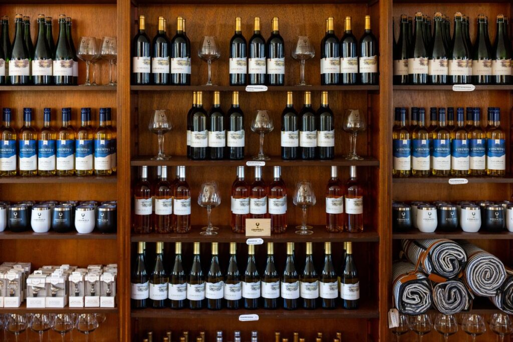 Chiswell's tasting room wine display