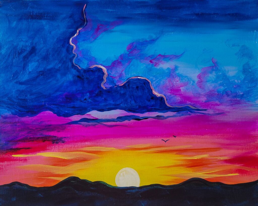 Oil Pastel Vibrant Sunset Landscape Painting for beginners