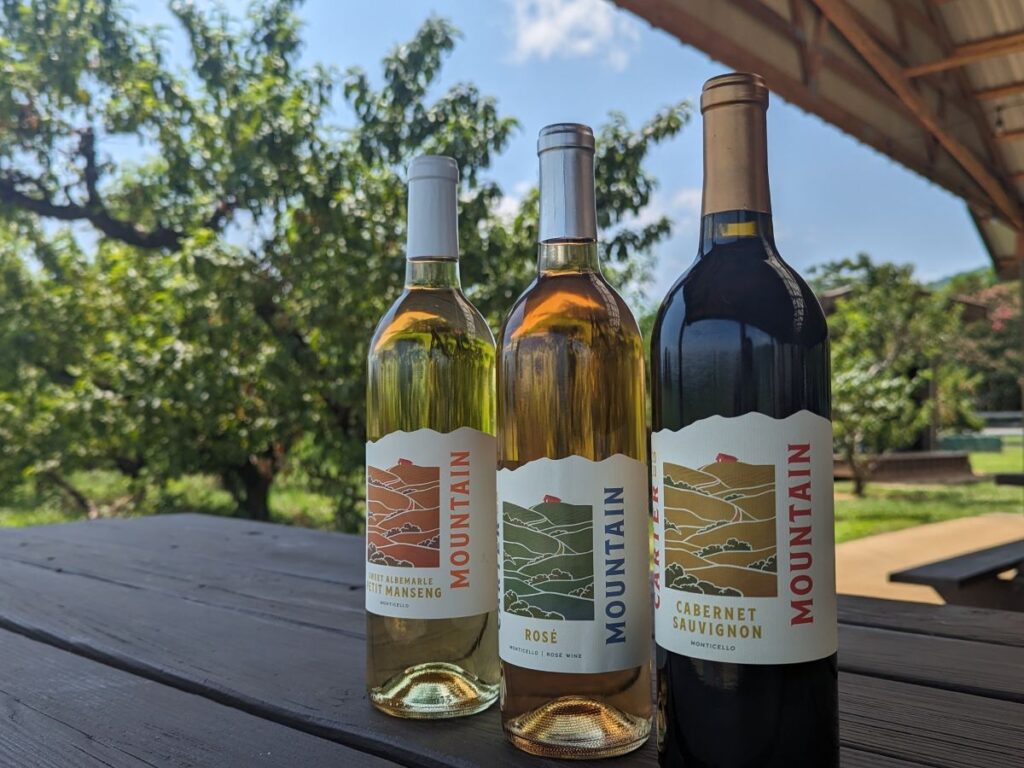 Wine line-up on picnic table