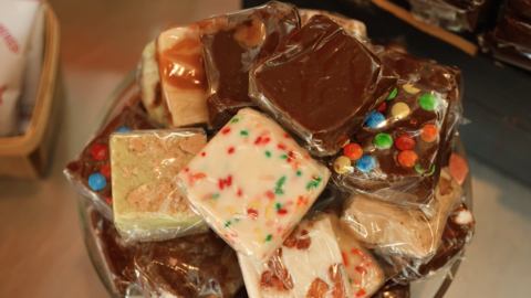 Fudge stacked on a plate