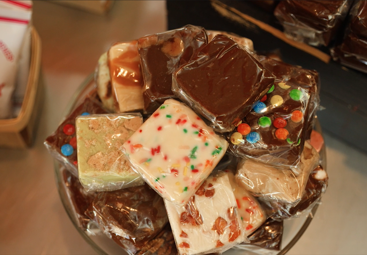 Fudge stacked on a plate