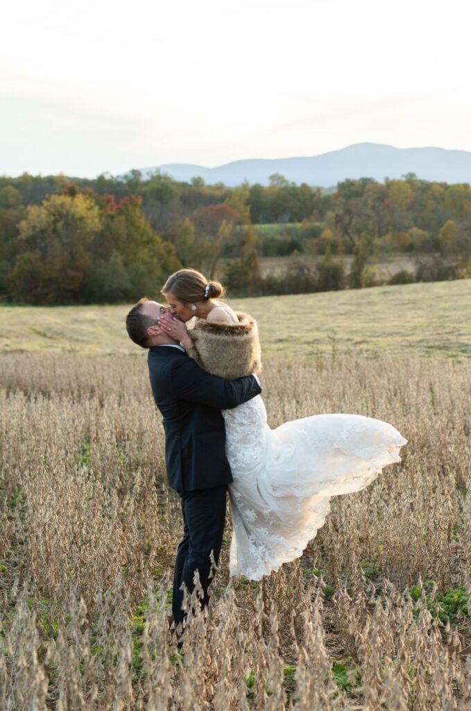 Bride and groom at Chiswell Winery wedding venue in Charlottesville