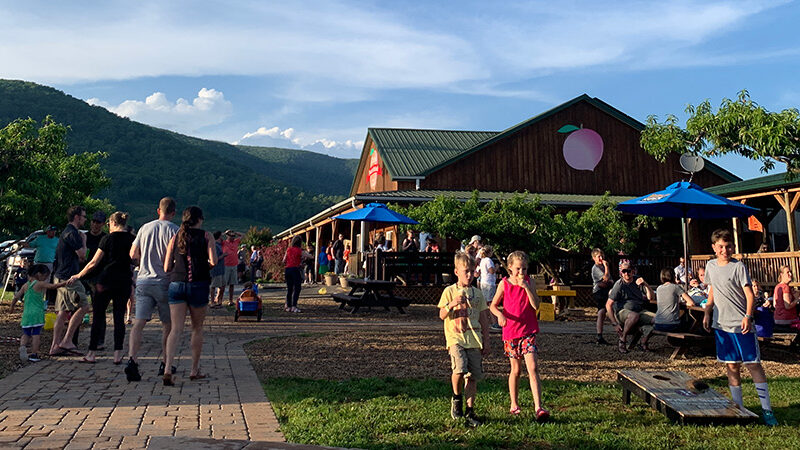 Visitors at Chiles Peach Orchard during an evening concert.