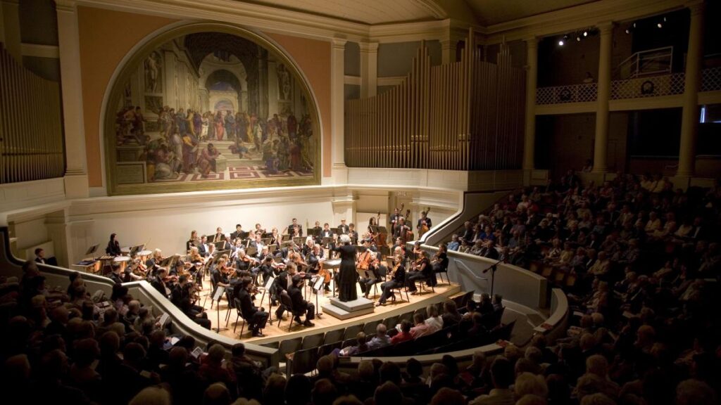 The Charlottesville Symphony performing at UVA's Old Cabell Hall.
