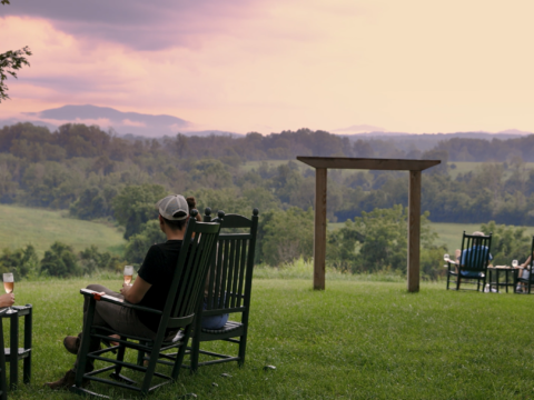 Chiswell Winery visitors enjoying live music in lawn chairs.