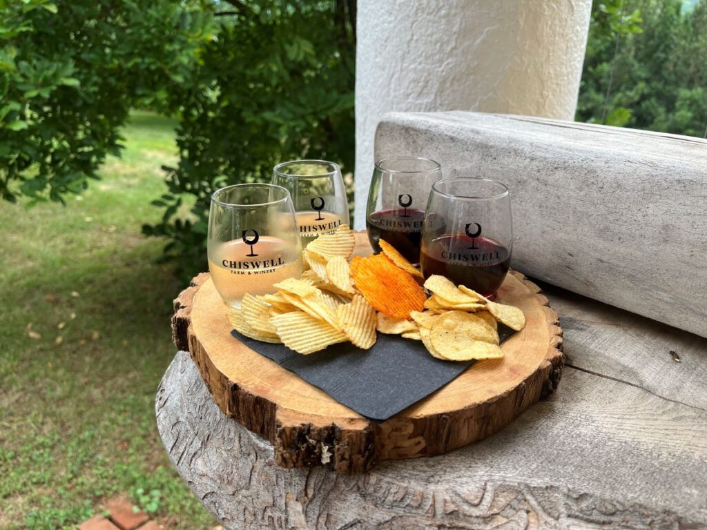 Wine & Chip wine flight at Chiswell Farm & Winery