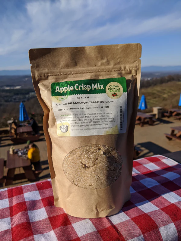 Apple Crisp Mix sold by Carter Mountain Orchard on display