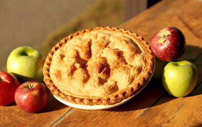 Baked apple pie with fresh apples at Carter Mountain Orchard