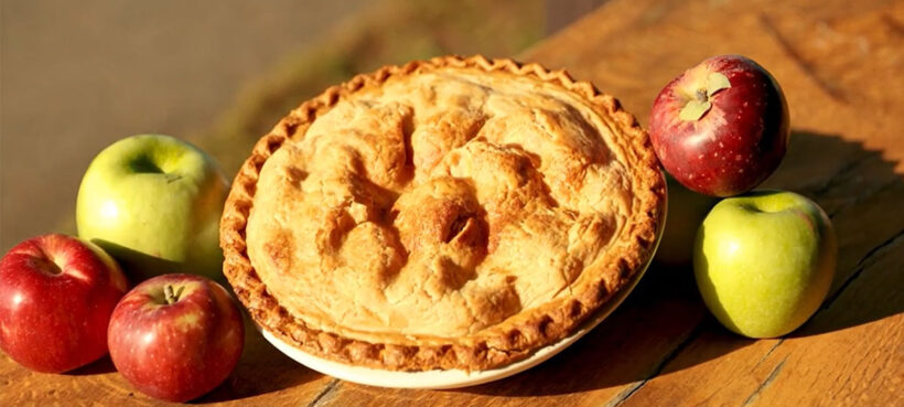 Baked apple pie with fresh apples at Carter Mountain Orchard