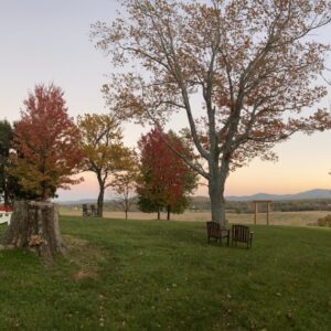 An evening fall view from a farm hillside.