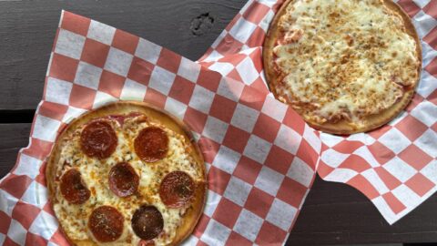 two small pizzas, one pepperoni and one cheese