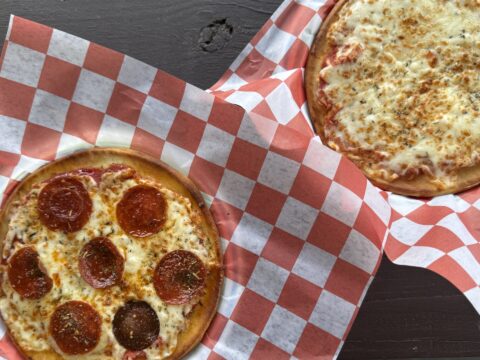 two small pizzas, one pepperoni and one cheese