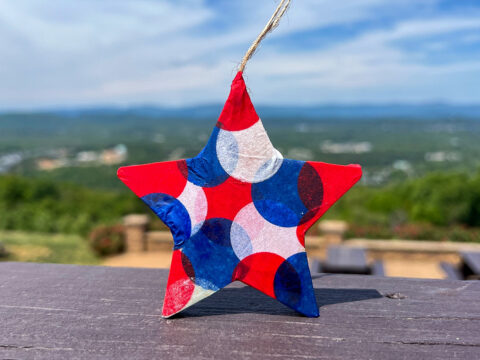 A patriotic wooden star ornament
