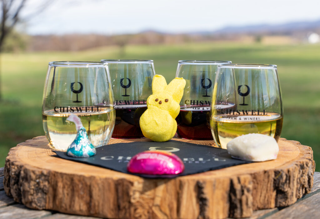 A wine flight with Easter candies