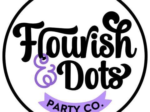 The logo for Flourish & Dots Party Co.