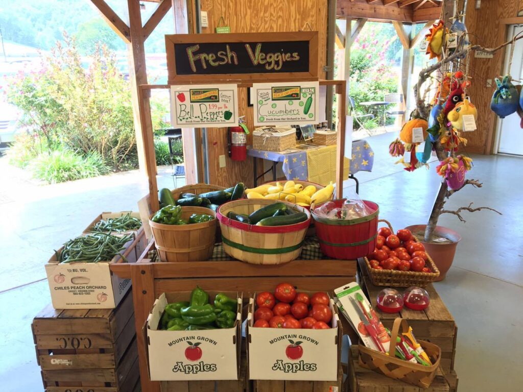 Fresh Veggies stand at Chiles Peach Orchard