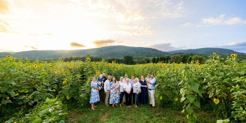 Members of the the Chiles Family in the sunflower field in 2026