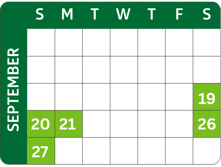 A calendar of September with dates highlighted.
