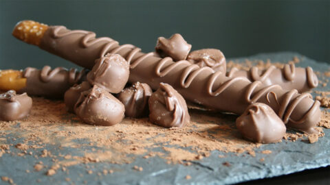 Pretzel sticks dipped in chocolate