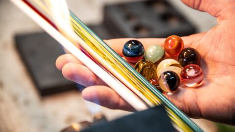 Glass-blown marbles and tubes